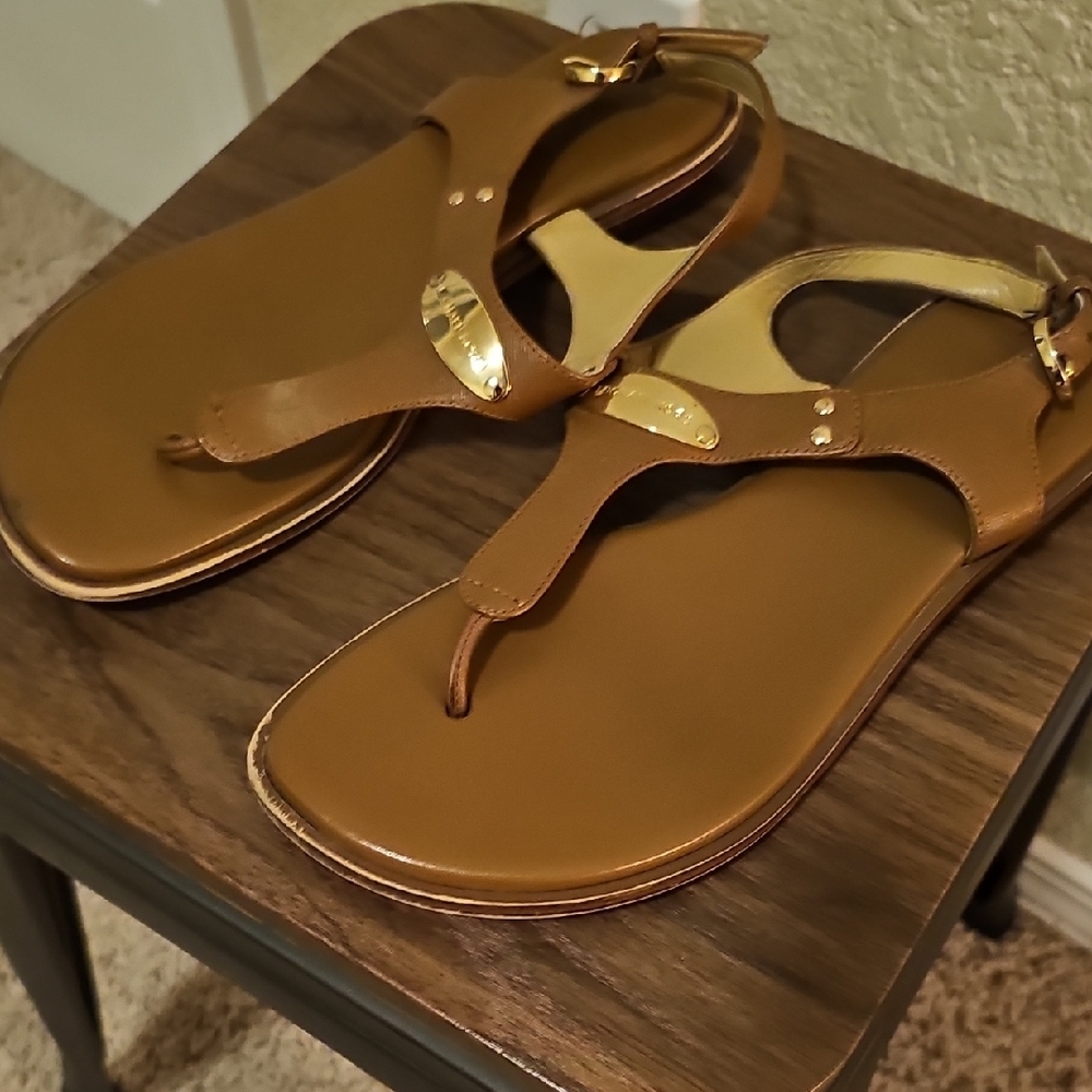 MICHAEL Michael Kors Brown Sandals with Gold Accents